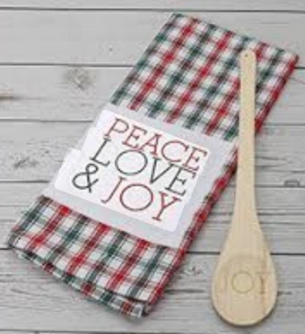2pk Merry Christmas Kitchen Towel & Spoon (Peace Love & Joy)